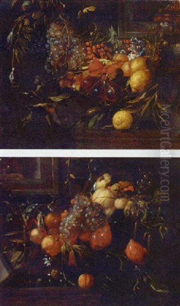 A Swag Of Grapes, Lemons, Redcurrents, Figs And Peaches Decorating A Niche - view 1