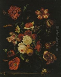 Stilleben Med Blommor I Glasvas