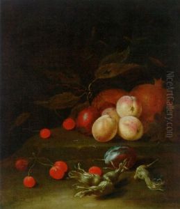 Peaches, Plums, Cherries And Cobnuts On A Ledge