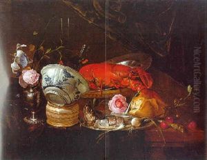 Flowers In A Vase, A Dutch Bowl Resting On An Ointment Jar, And Other Objects On A Table