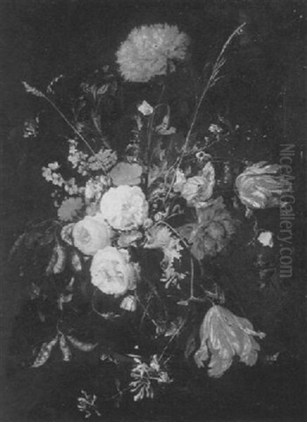 Floral Still Life Of Peonies, Tulips, And Carnation With Moths And Snails - view 1
