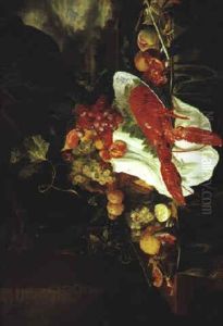Stilleben Von Fruchten Und Einem Hummer In Einer Porzellanschale by Jan Davidsz De Heem