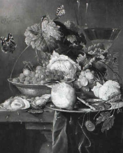 Still Life Of Oysters, Fruit And Wine Glass - view 1