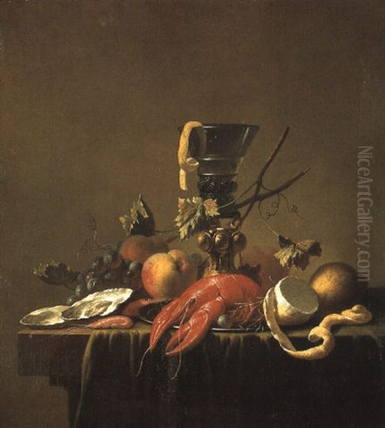 Still Life With Seafood, Fruit And A Roemer On A Draped Table - view 1