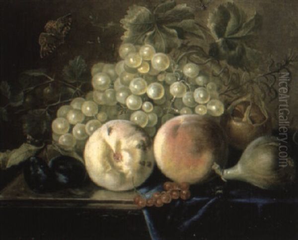 Grapes And Other Fruit On A Partially Draped Table - view 1