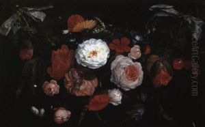 Guirlande De Roses, Belles De Jour Et Pavots... Avec Des Cerises Et Du Froment by Jan Davidsz De Heem