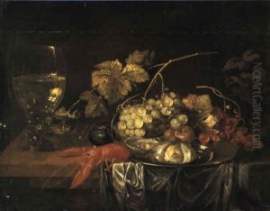 Still Life Of Fruit And Lobster On Table With Roemer by Jan Davidsz De Heem