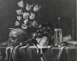 Nature Morte Au Crane Et Bouquet De Tulipes by Jan Davidsz De Heem