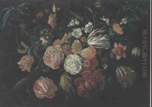 Blumengewinde An Blauen Schleifen Hangend