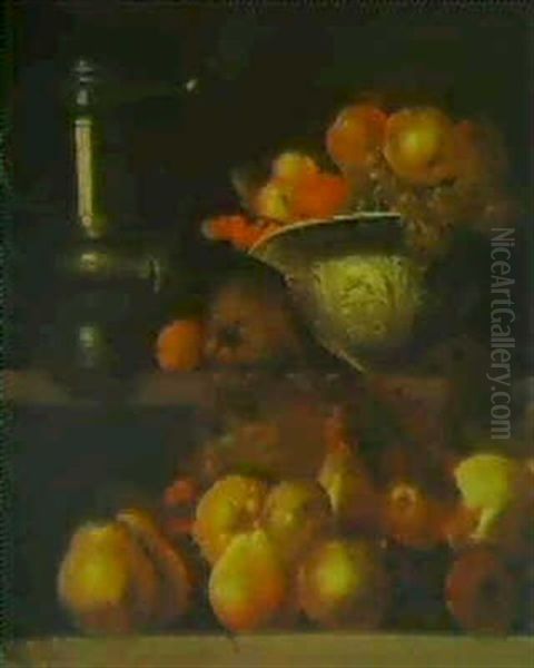 A Still Life Of Fruit On A Lower Ledge With On An Upper     Ledge A Wan-li Porcelain Bowl Filled With Fruit - view 1