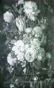 Still Life Of Mixed Flowers In A Vase Upon A Ledge by Jan Davidsz De Heem