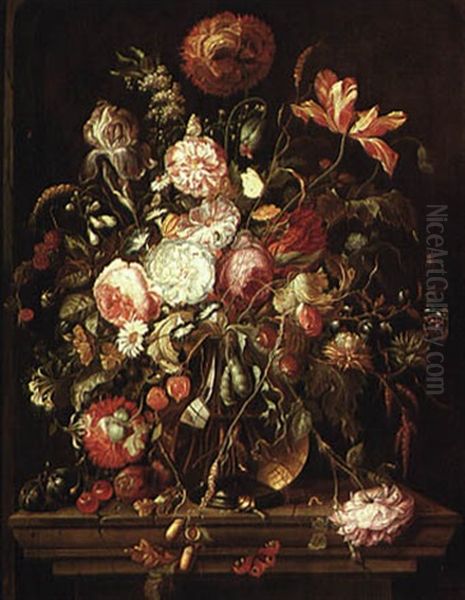 Still Life Of Flowers In A Vase On A Pedestal - view 1