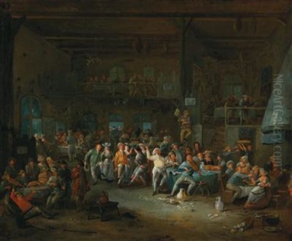 Tavern Interior With Merry Making Peasants - view 1