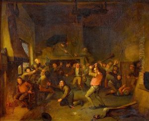Bataille De Balais A L"auberge by Egbert Van Heemskerck