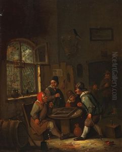 A Tavern Interior With Frolicking Peasants by Egbert Van Heemskerck