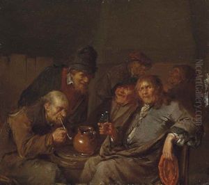 Peasants Drinking And Smoking In An Interior by Egbert Van Heemskerck