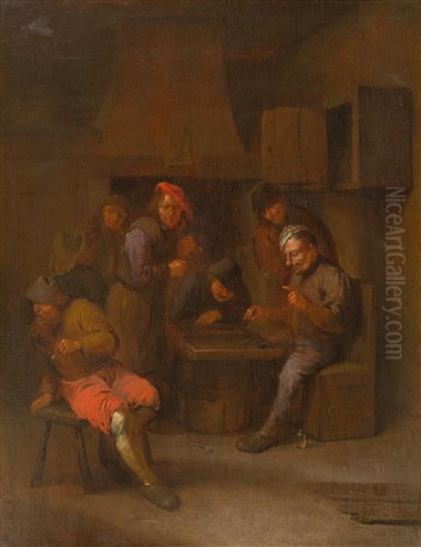 Men Playing And Smoking In A Tavern - view 1
