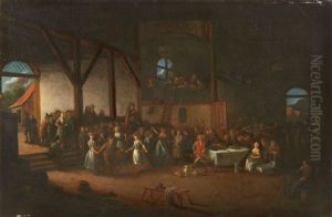 A Barn Interior With Peasant Festivities by Egbert Van Heemskerck