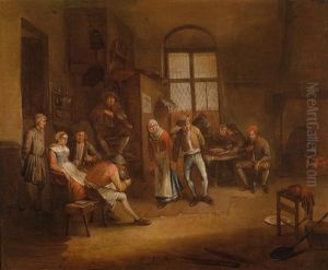 Bauerliches Interieur Mit Zahlreichen Personen by Egbert Van Heemskerck