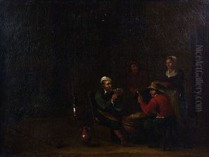 Les Joueurs De Cartes Et Les Buveurs (pair) by Egbert Van Heemskerck