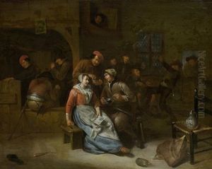 Interieurszene In Einer Schenke by Egbert Van Heemskerck
