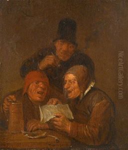 Three Men In An Interior by Egbert Van Heemskerck