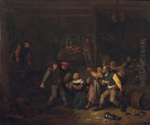 Interieur De Taverne Avec Une Rixe De Paysans by Egbert Van Heemskerck