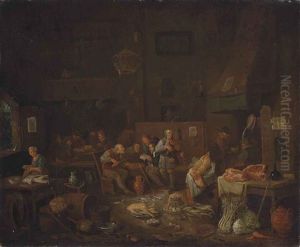Peasants Smoking And Making Merry In A Kitchen Interior