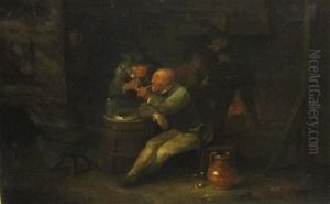 Topers In A Tavern (+ At A Tavern Table; Pair) by Egbert Van Heemskerck