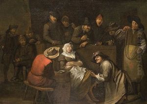 Schlafende Frau Von Mannern Umringt