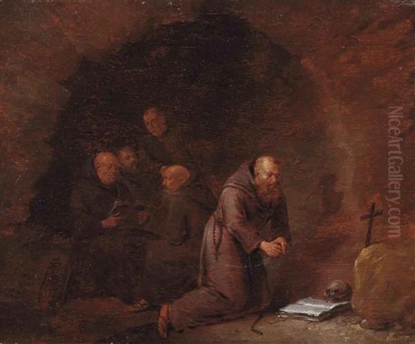 A Group Of Hermit Monks In A Grotto - view 1