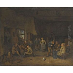 A Tavern Scene With Figures Playing Chess