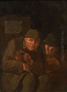 Zwei Zechbruder Mit Krug, Glas Und Pfeife by Egbert Van Heemskerck
