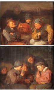 Les Fumeurs Dans Une Taverne (pair) by Egbert Van Heemskerck