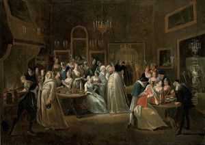 Elegant Company Taking Chocolate At A Masquerade Ball