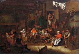 Wirtshausinterieur Mit Tanzenden Bauern by Egbert Van Heemskerck
