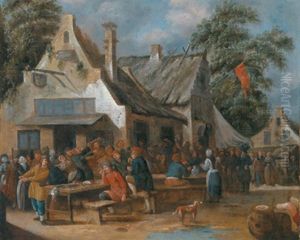 Feiernde Bauern Vor Einem Wirtshaus by Egbert Van Heemskerck