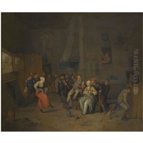 An Interior With Inebriated Villagers Making Merry - view 1