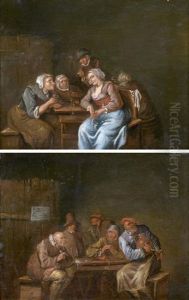 Interieurs De Taverne (pair) by Egbert Van Heemskerck