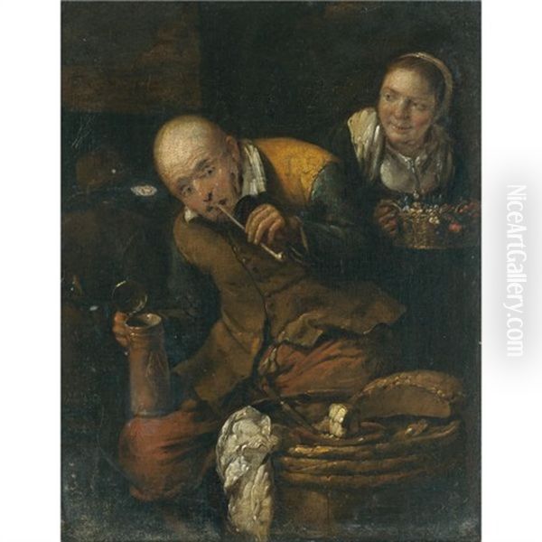 An Interior With A Peasant Couple Drinking, Smoking And Eating - view 1