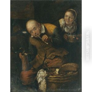 An Interior With A Peasant Couple Drinking, Smoking And Eating