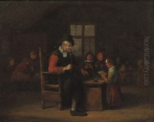 Three Children Singing In A Classroom by Egbert Van Heemskerck