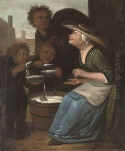 A Woman Feeding Three Peasant Boys Gruel A Woman Feeding Three Peasant Boys Gruel