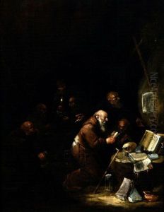 Moines En Priere by Egbert Van Heemskerck