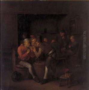 Peasants Smoking In A Tavern by Egbert Van Heemskerck