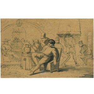 A Group Of Men Singing In A Tavern