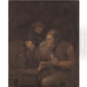 A Tavern Interior With Peasants Playing Cards by Egbert Van Heemskerck