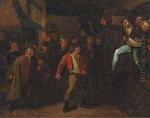 A Peasant Brawl In A Tavern by Egbert Van Heemskerck