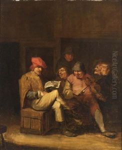 An Interior With Peasants Singing And Making Music
