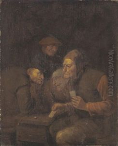 A Tavern Interior With Peasants Playing Cards by Egbert Van Heemskerck